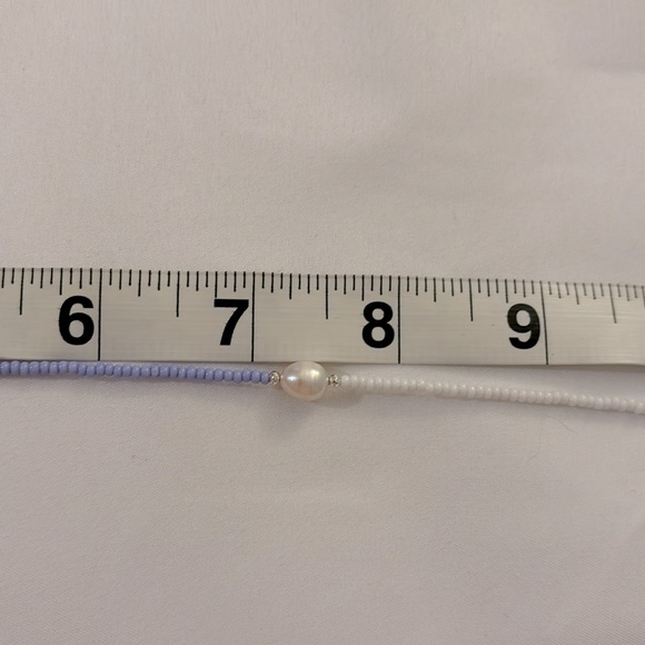 Freshwater Pearl Necklace with Blue / Periwinke Seed Beads - Picture 4 of 5